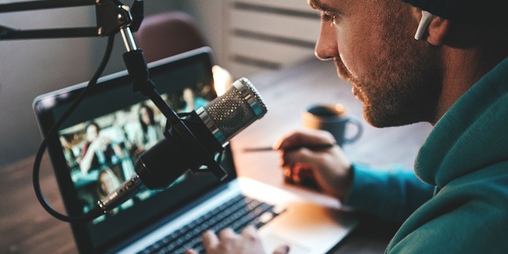 talking to a group of employees virtually